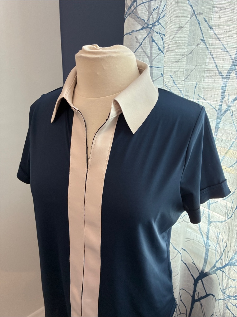 Belyn Key Navy & Ivory Short Sleeve Polo Blouse